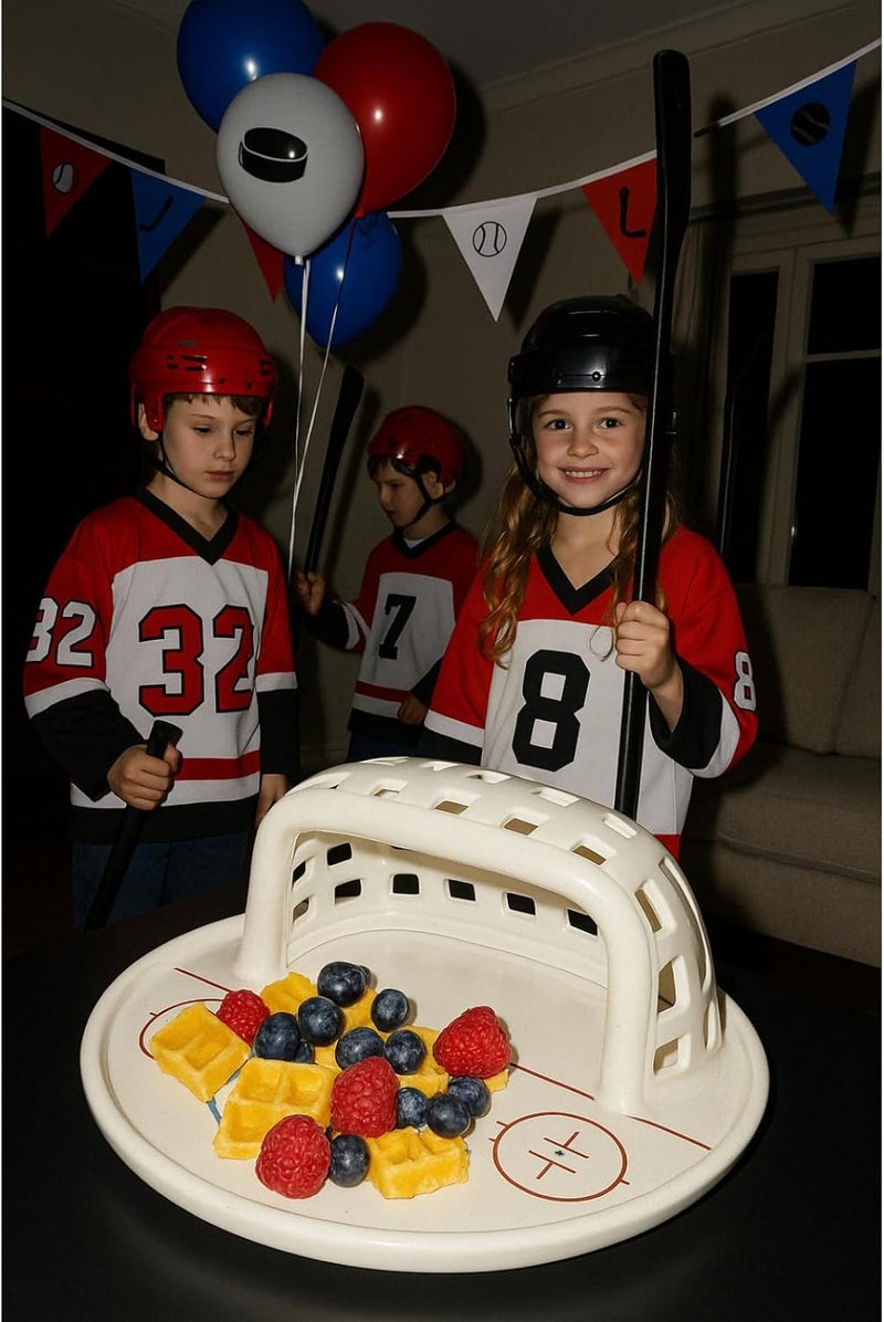 Gute Hockey Themed Ceramic Plate - Fun Hockey Rink Design with 3D Net - Ice Hockey Birthday Party Decor Sport Events Hockey Gifts Serving Platter - Durable, BPA-Free, Dishwasher Safe 9.8" L - Image 5